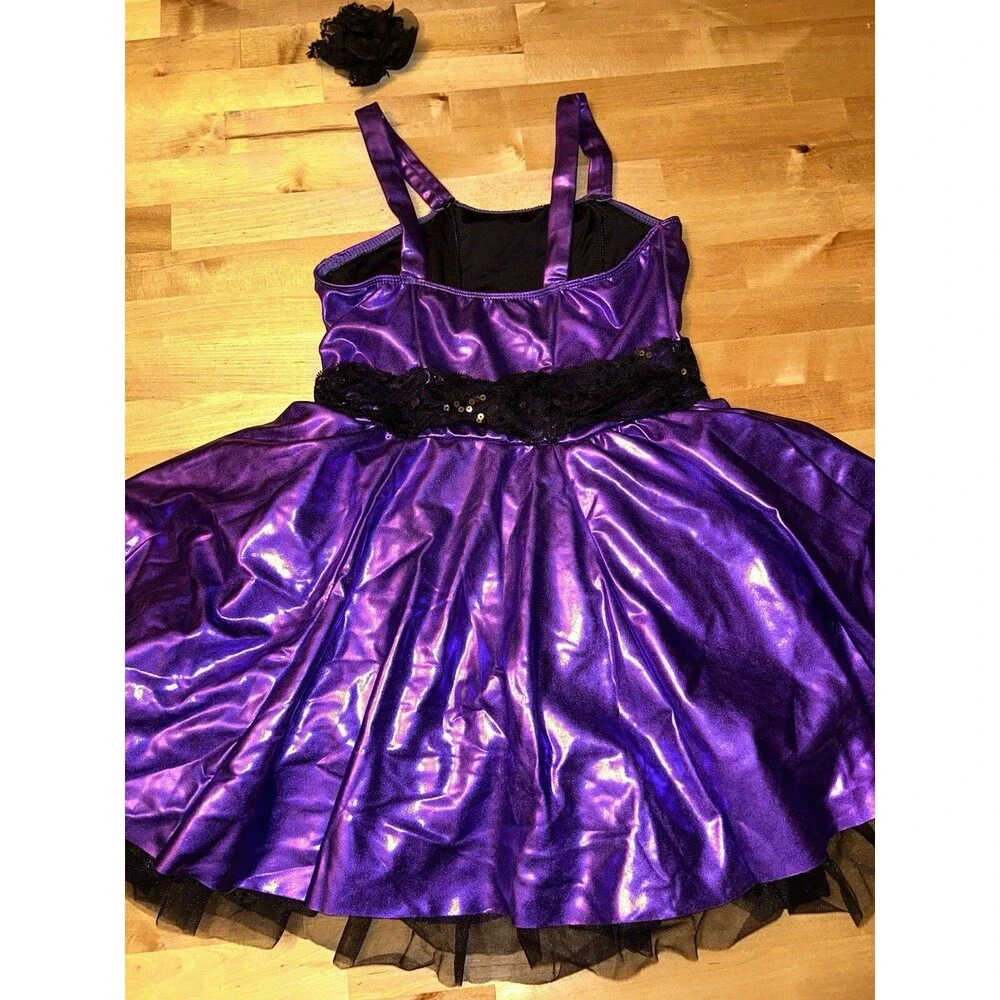 Girls Purple Halloween Dance Costume Childs XL with Hair Piece